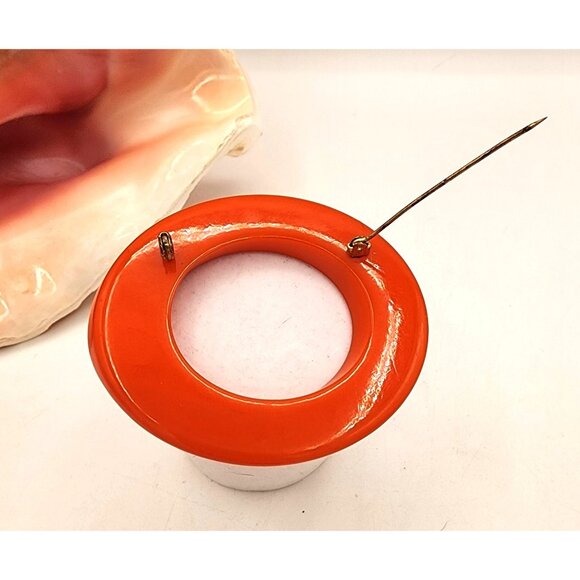 Vintage Orange Bakelite Retro Oval Circle Brooch Pin Fall MCM Chunky Beautiful! - Picture 6 of 6